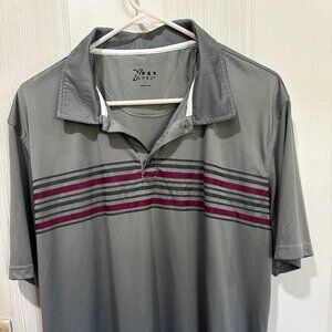 PBX Pro Men's Striped Polo Golf Shirt Grey and Fuchsia Size L